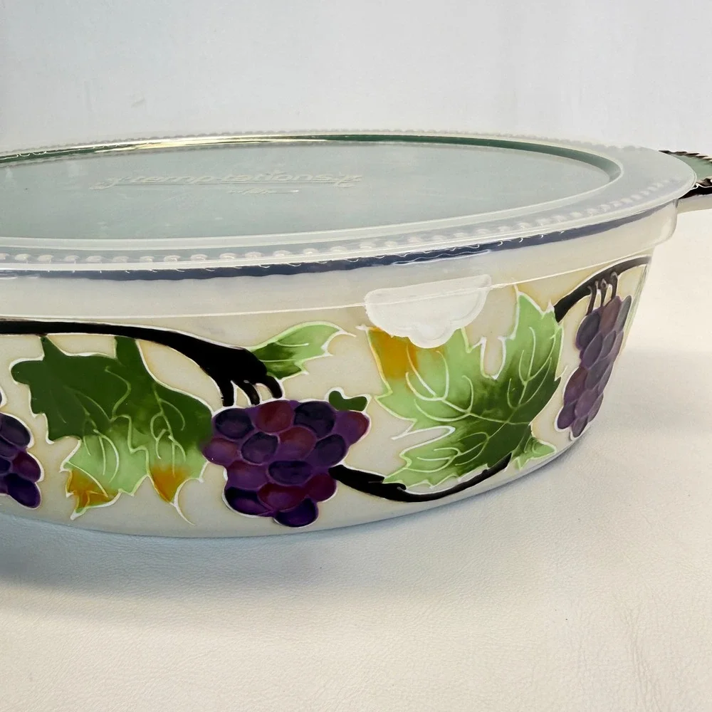 Temp-tations by Tara 3QT Oval Baker Grape Vine Ceramic Dish Lid BS-LX-863359